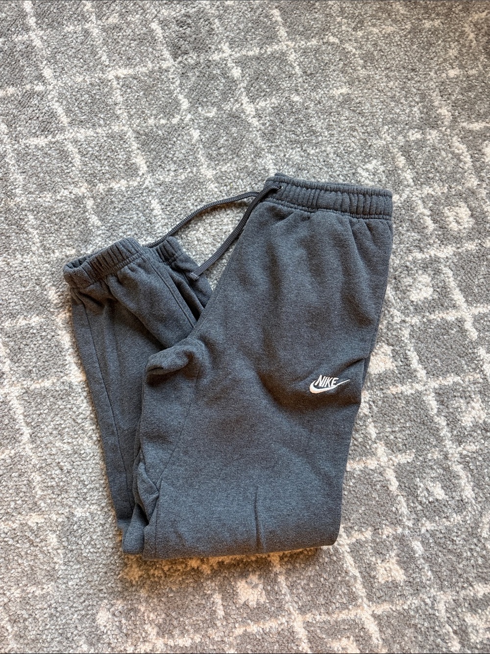 Nike Mens Charcoal Gray Fleece Joggers with White Logo